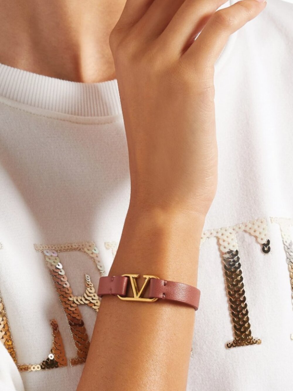 Valentino Garavani Vlogo Signature Leather Tan Bracelet